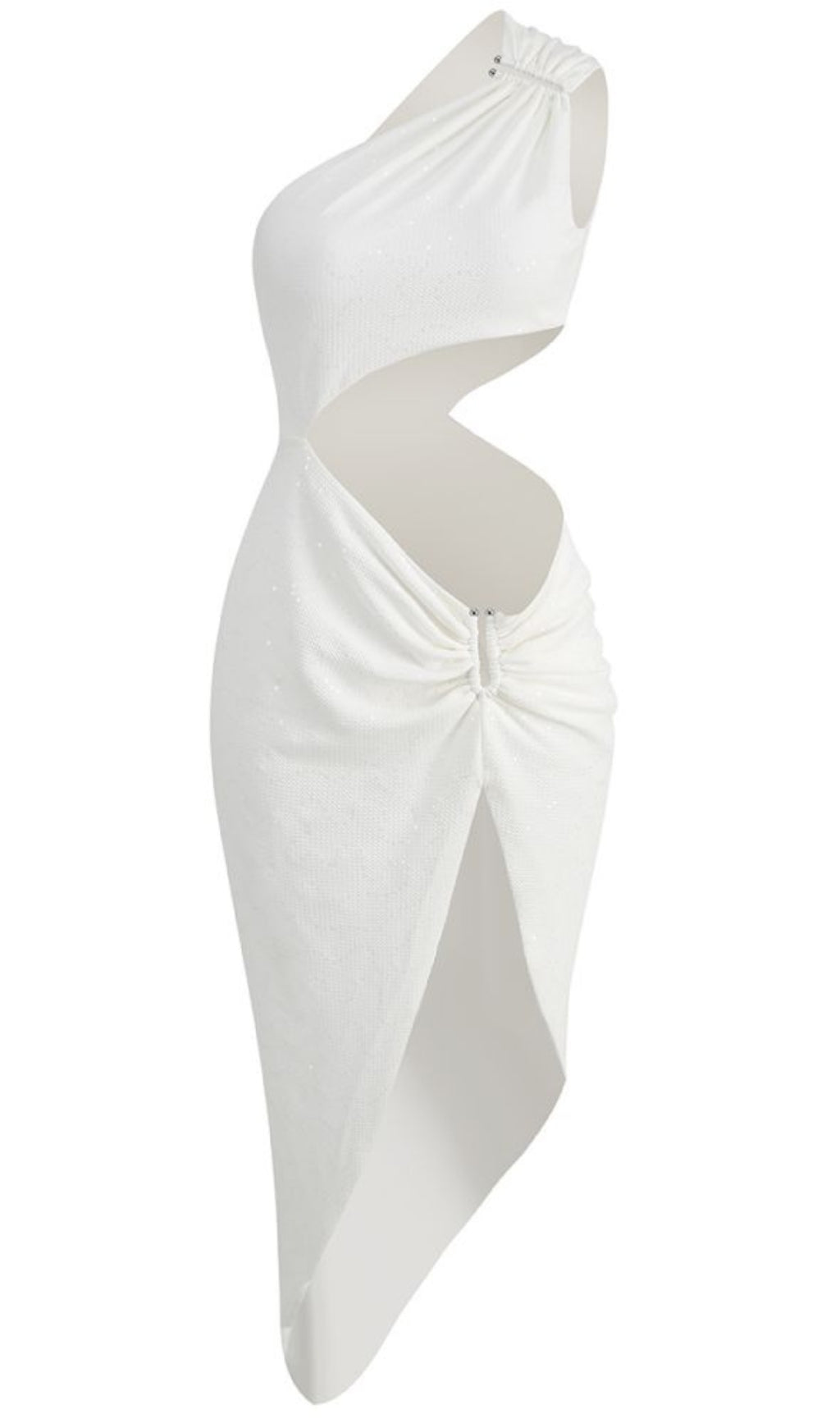 TRENDING ONE-SHOULDER HIGH LOW WHITE DRESS - OWNCI