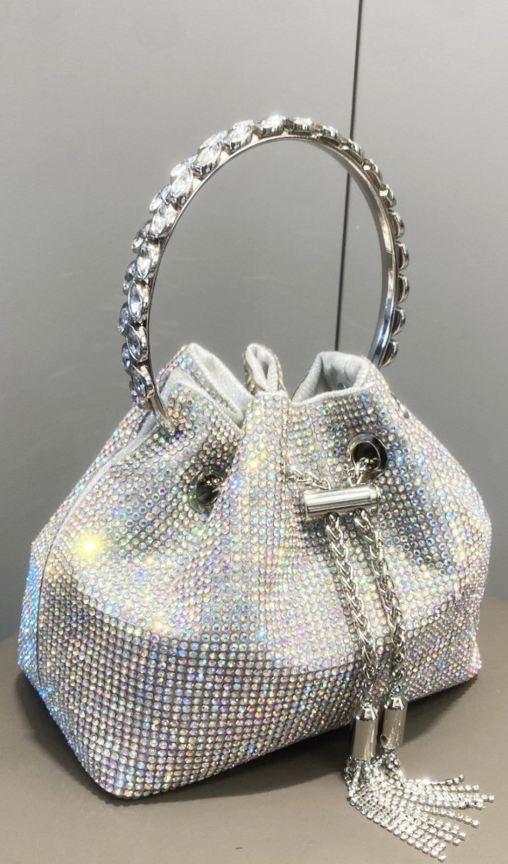 Fashionslee Women Crystal Embellished Bucket Bag In Silver