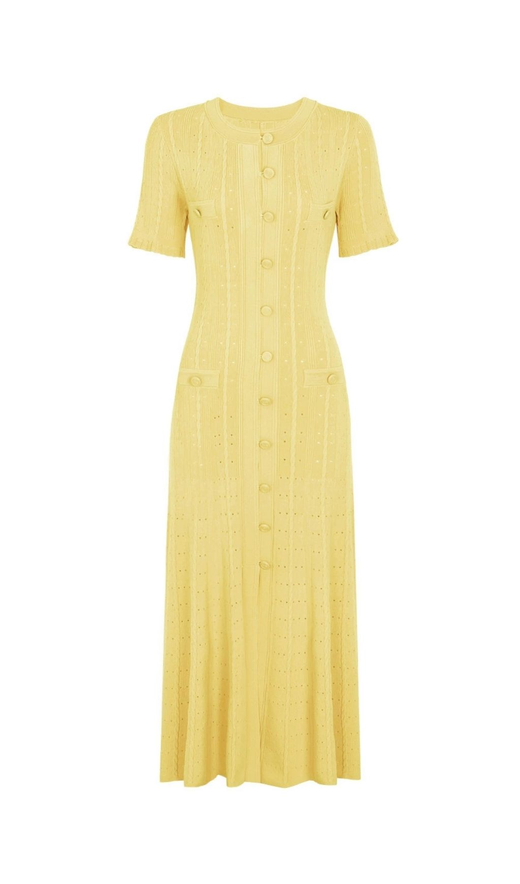 Fashionslee Women Kilenya Yellow Knit Short Sleeve Midi Dress