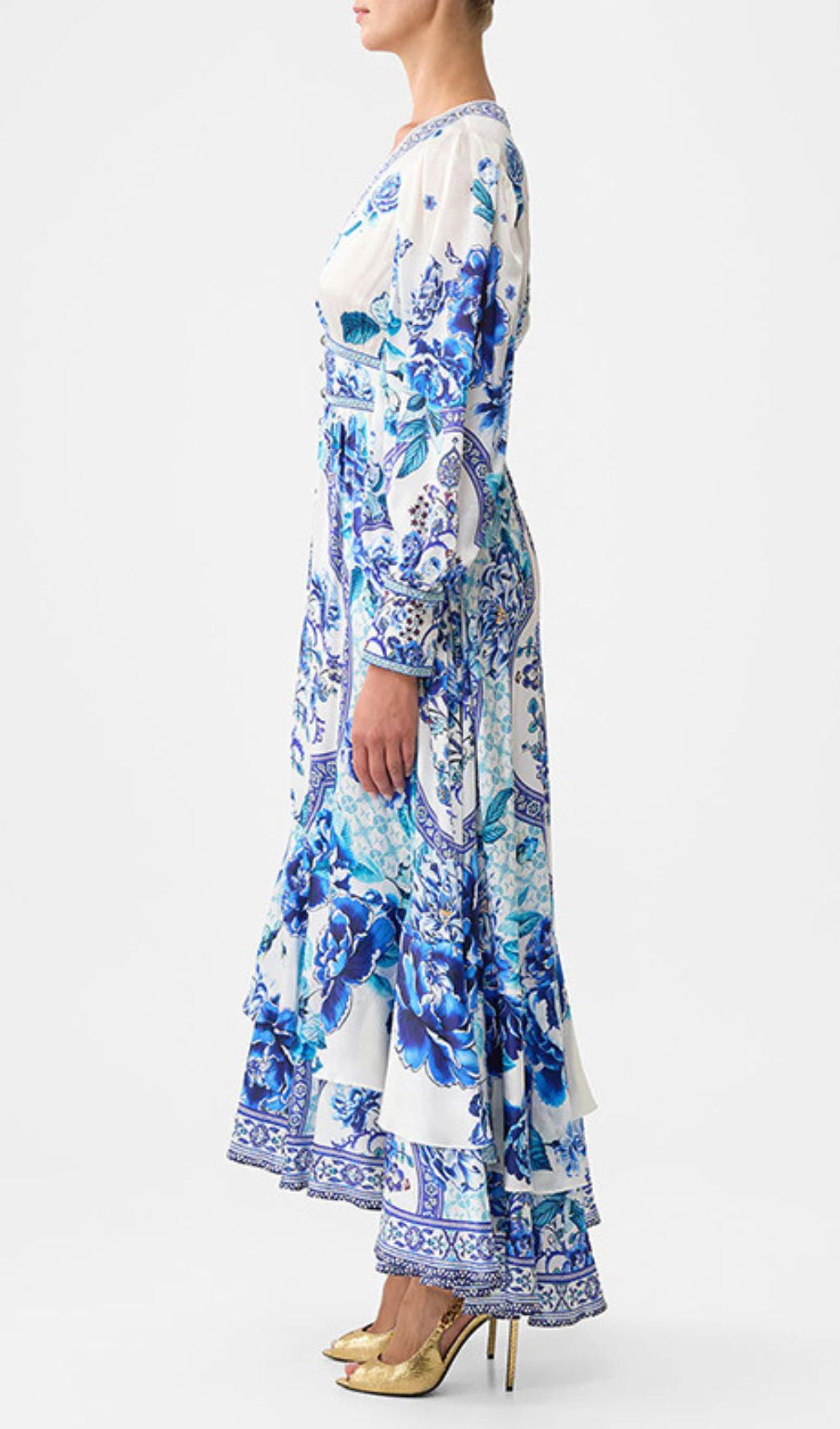 Fashionslee Women Jalie Blue Printed Long Sleeve Maxi Dress