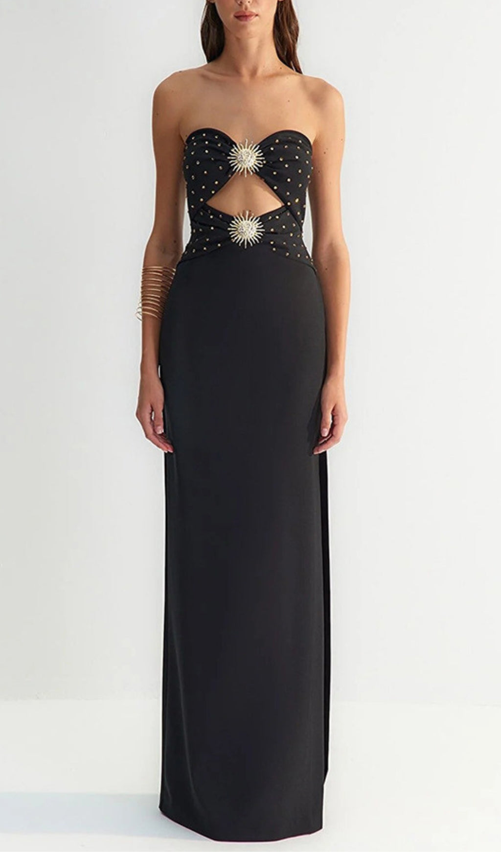 Fashionslee Women Annmarie Black Polka Column Maxi Dress