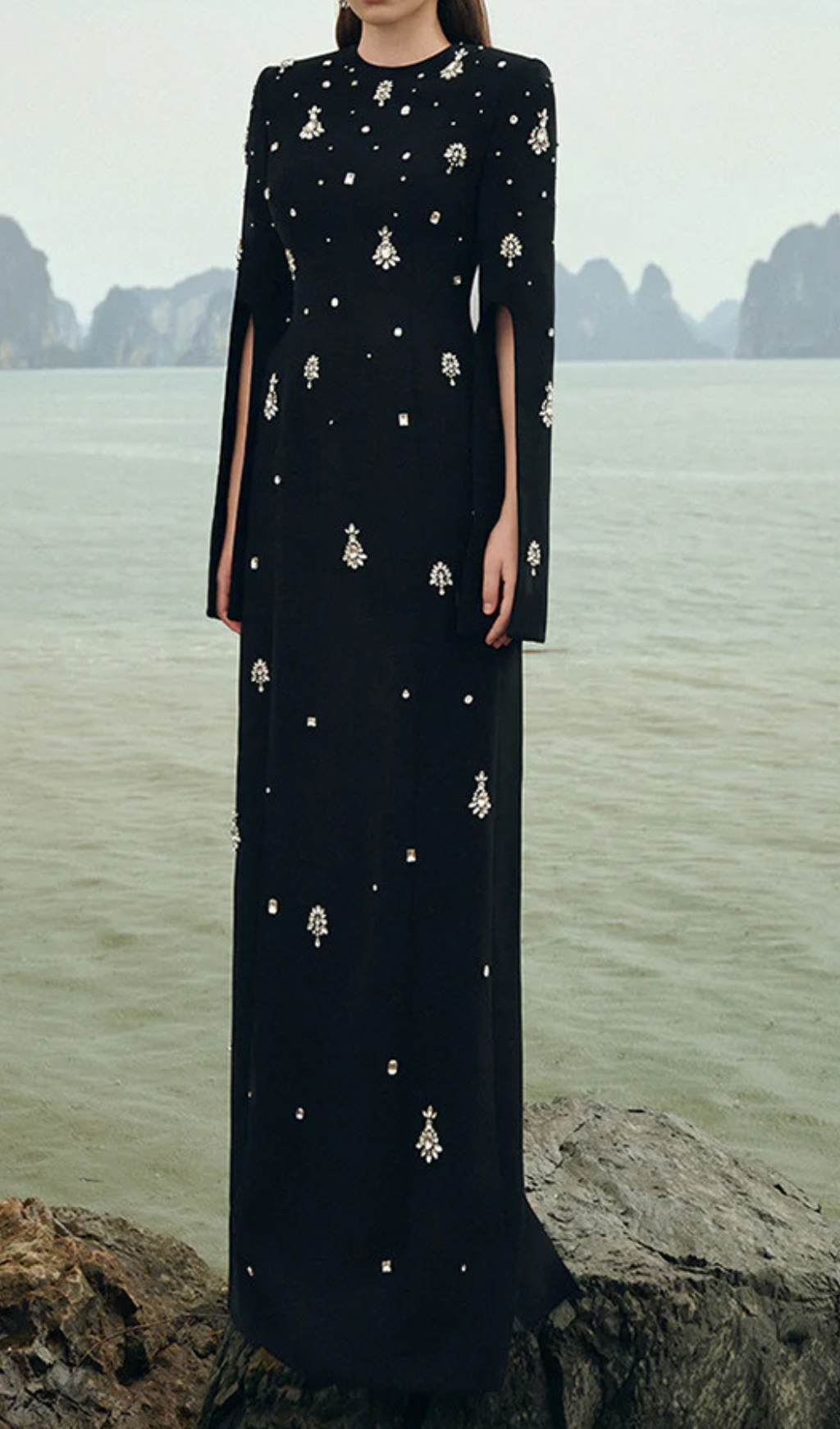 5a51a41973daec0e7801a9e7940845ec.jpg Fashionslee Women Davon Black Crystal Long Sleeve Maxi Dress
