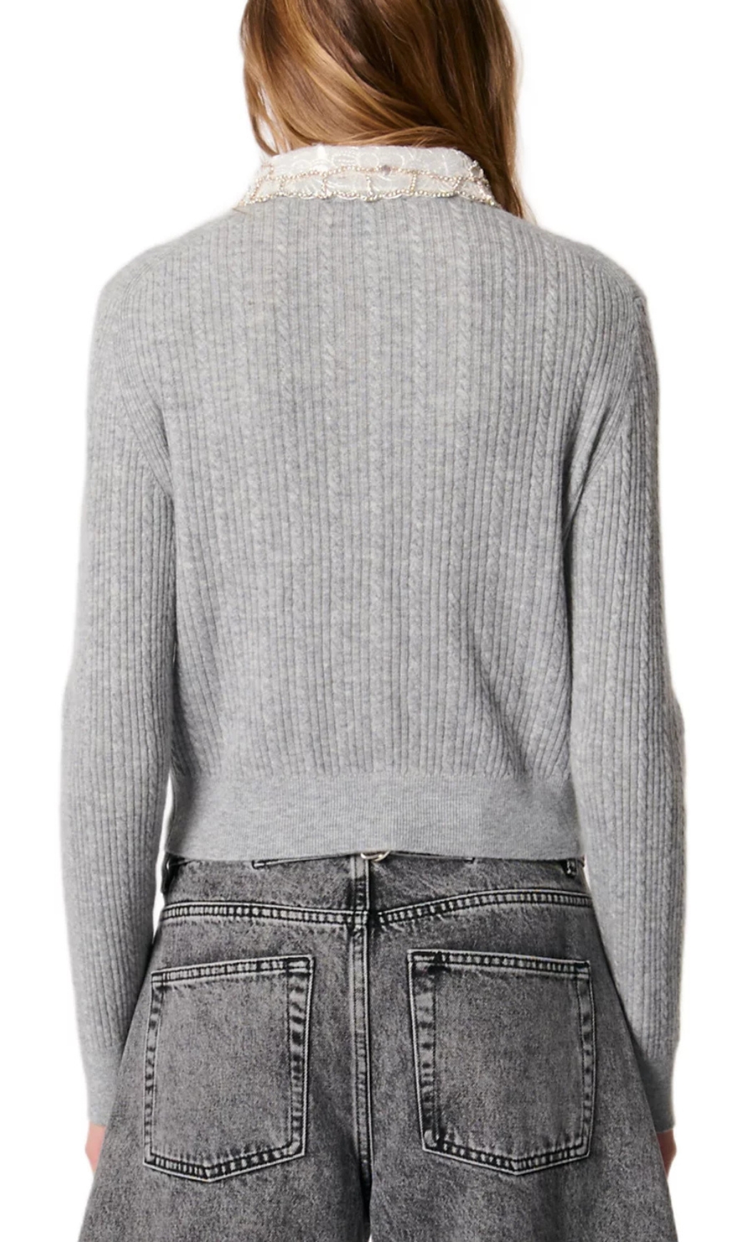 Fashionslee Women Cardigan With Jewelry Collar