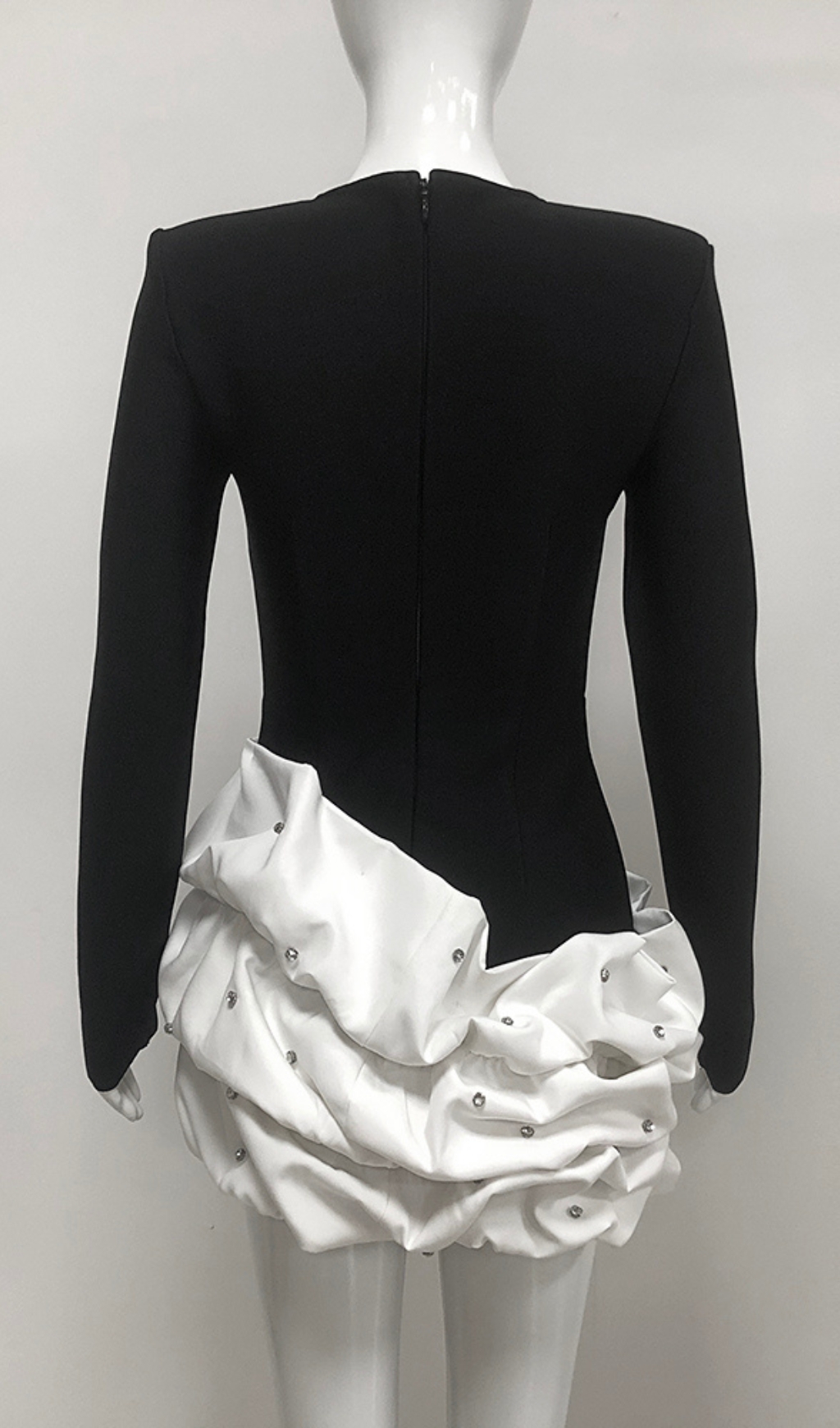5a79ecbe85eeb3f2d22cae787e162116.jpg Fashionslee Women Long Sleeve Crystal Puff Dress Black White