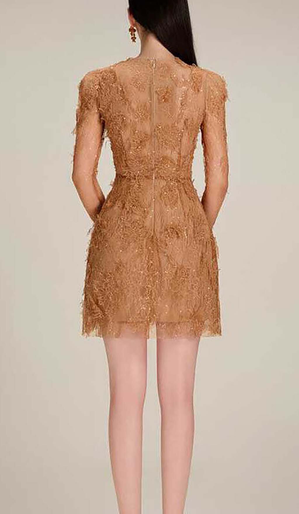 Fashionslee Women Floral And Ramage Embroidery Midi Dress In Brown