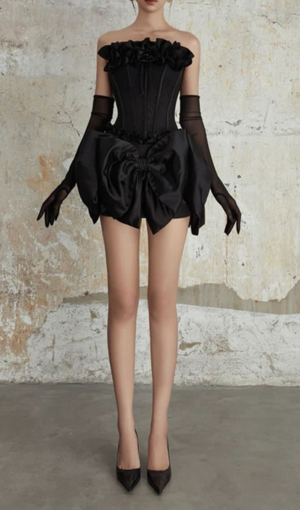 Fashionslee Women Dama Black Flower Bow Bandage Mini Dress