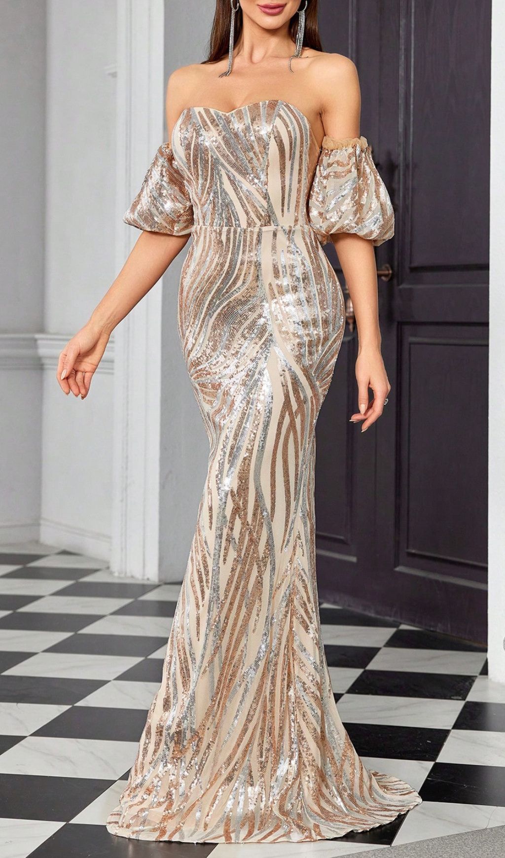 5aeb494ee9109b499587f7d02baf71a4.jpg Fashionslee Women Hakeem Champagne Sequin Maxi Dress