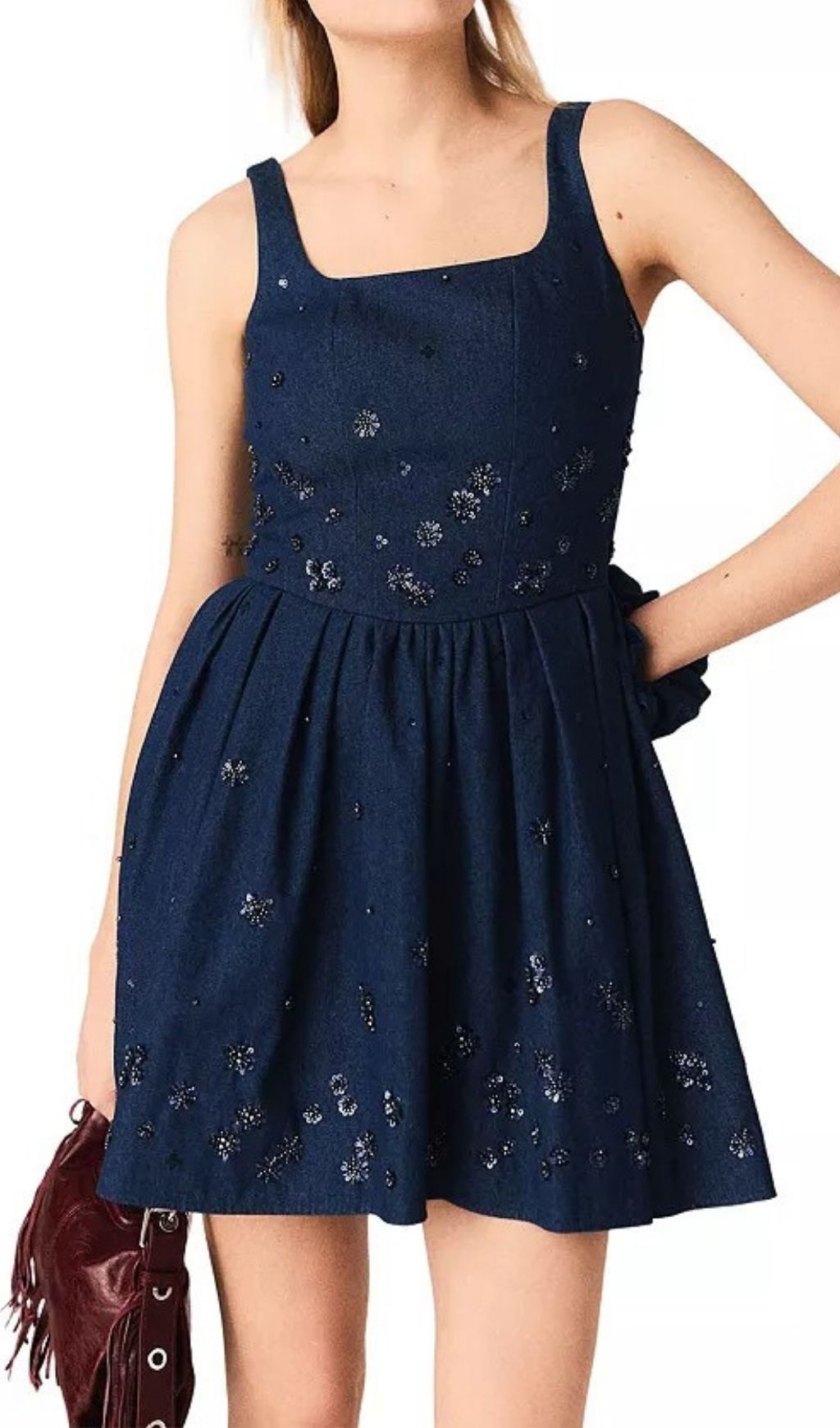 Fashionslee Women Flared Embroidered Denim Dress