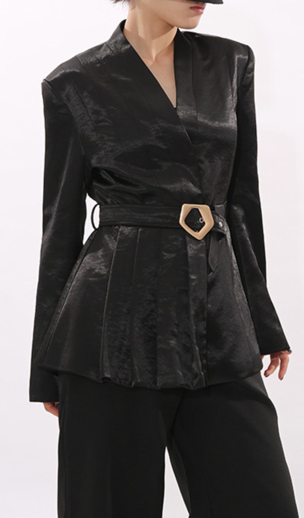 Fashionslee Women Indigo Black Blazer With Belt