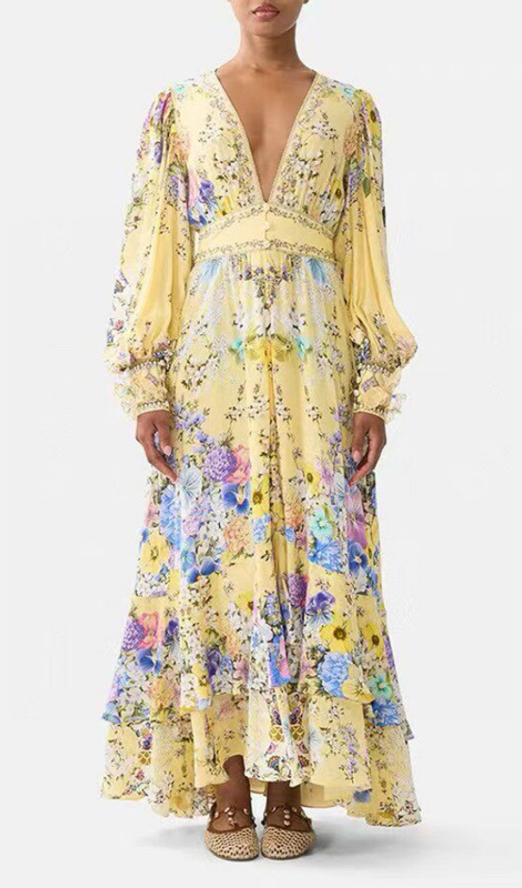 Fashionslee Women Kayli Yellow Floral Long Sleeve Maxi Dress