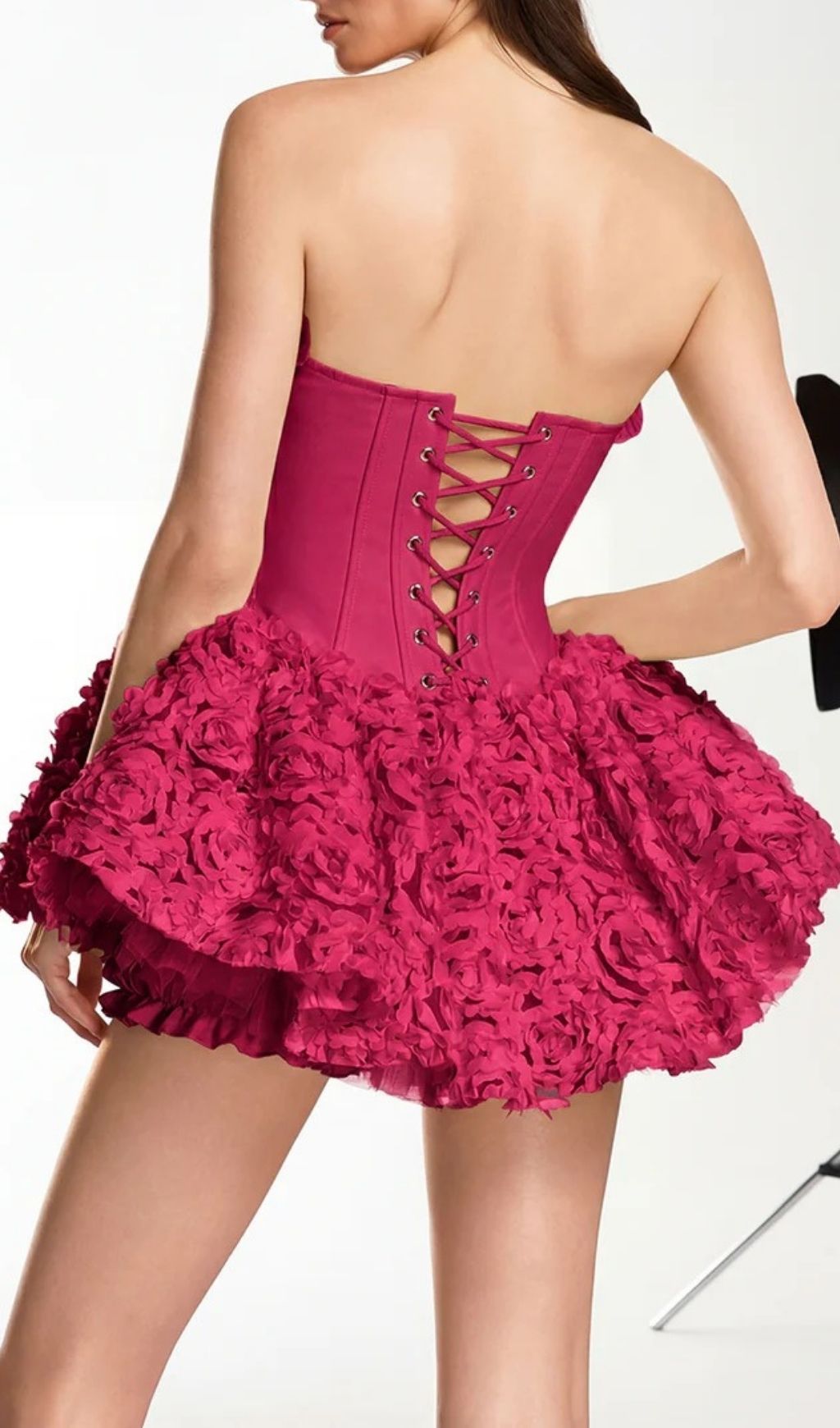 Fashionslee Women Ulthar Strapless Flower Mini Dress In Hot Pink