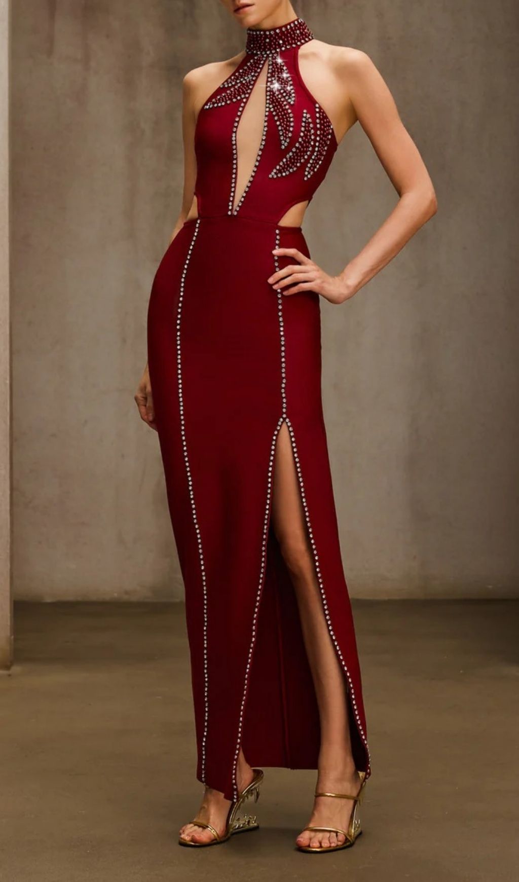 Fashionslee Women Dympna Halterneck Crystal Bandage Maxi Dress