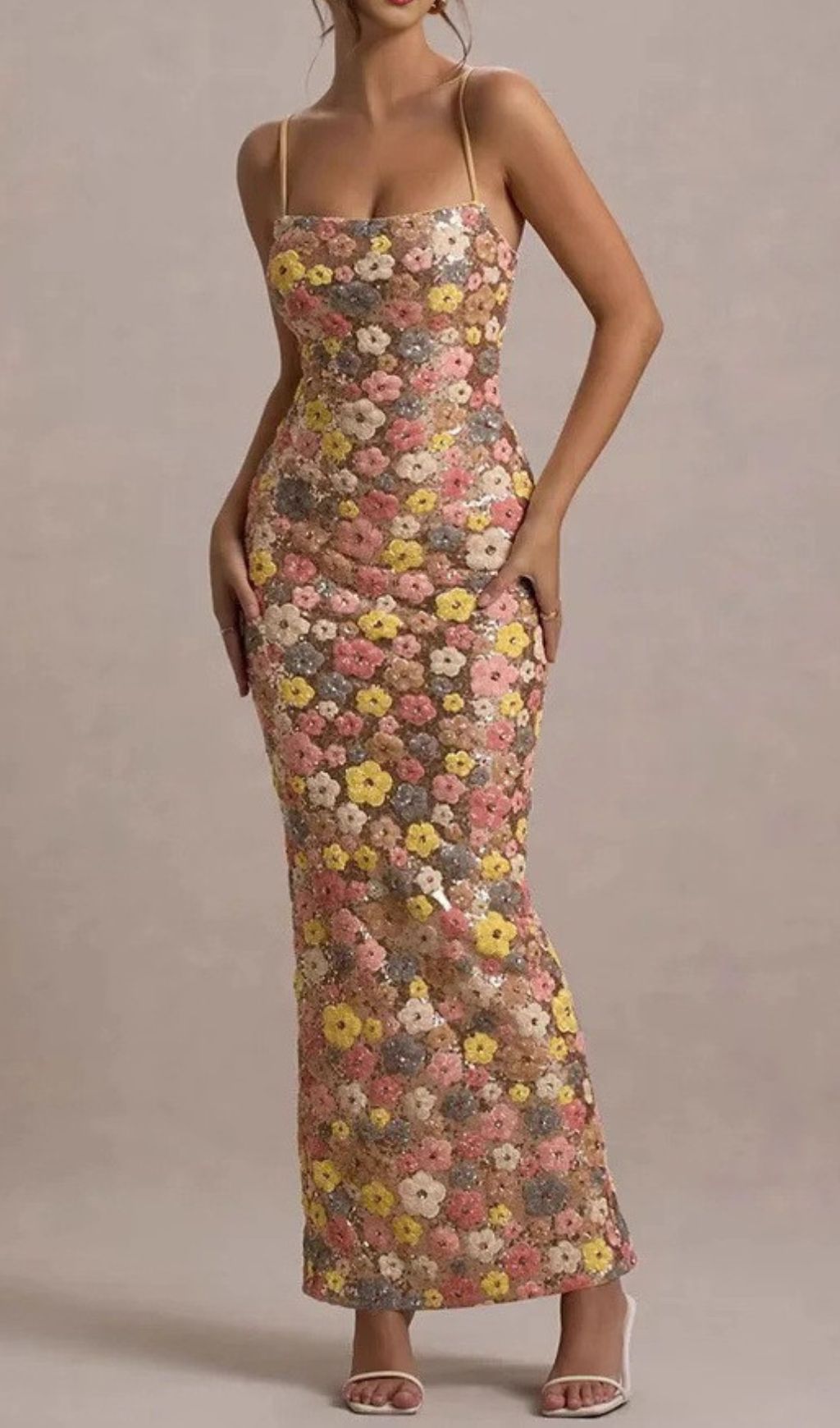 Fashionslee Women Gershon Strappy Flower Sequin Maxi Dress