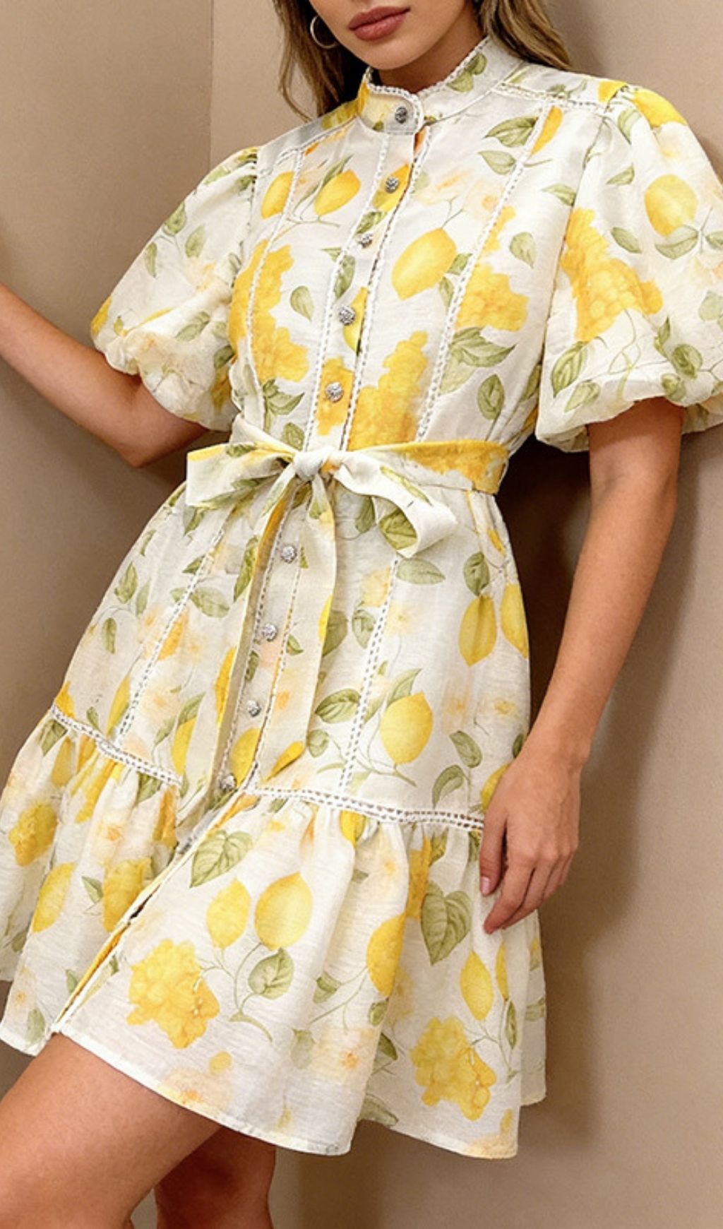 Fashionslee Women Kathia Yellow Puff Sleeve Floral Mini Dress