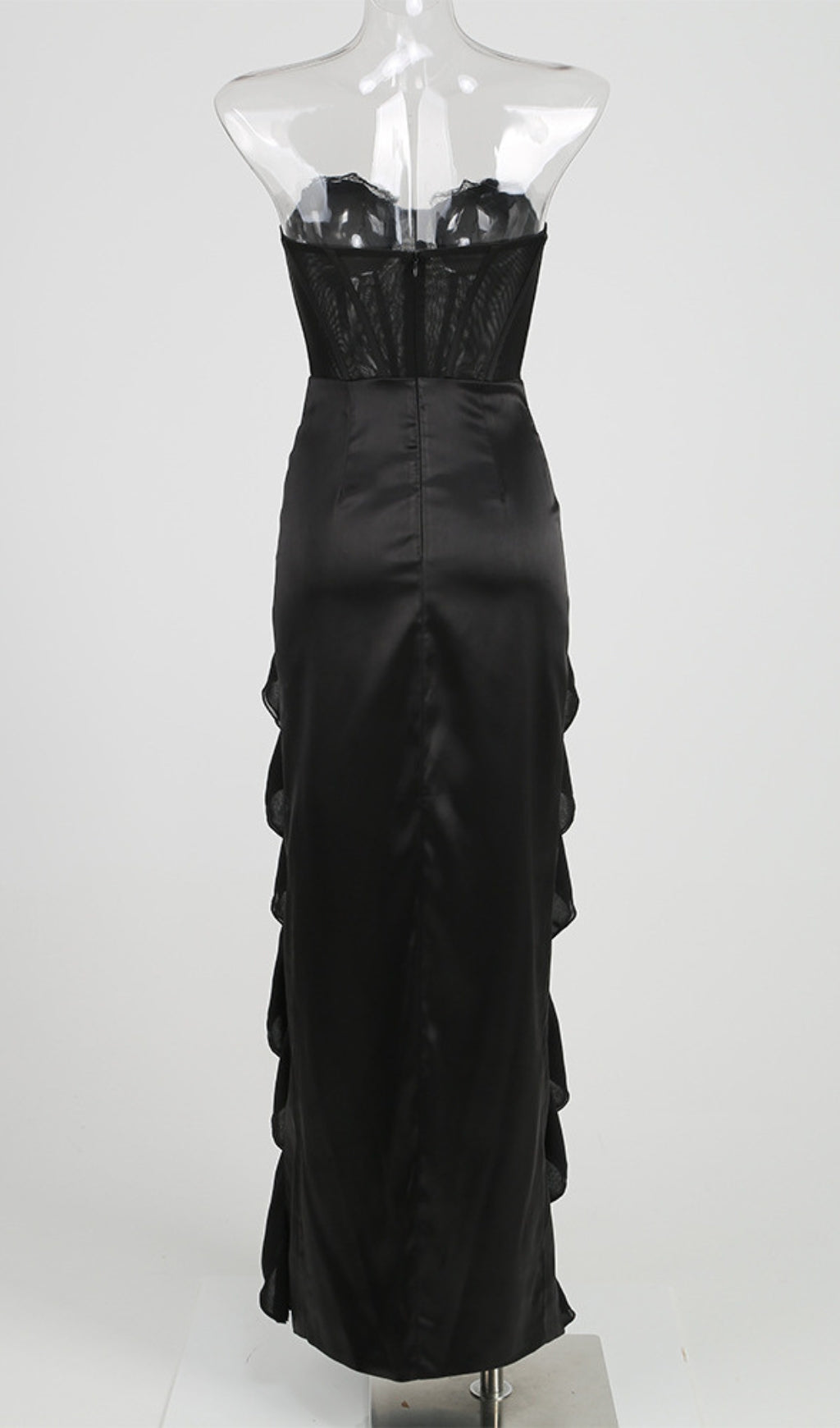 5bc2ad0b105af8aac97e50c8f72ca38b.jpeg Fashionslee Women Amélie Black Satin Lace Corset Maxi Dress