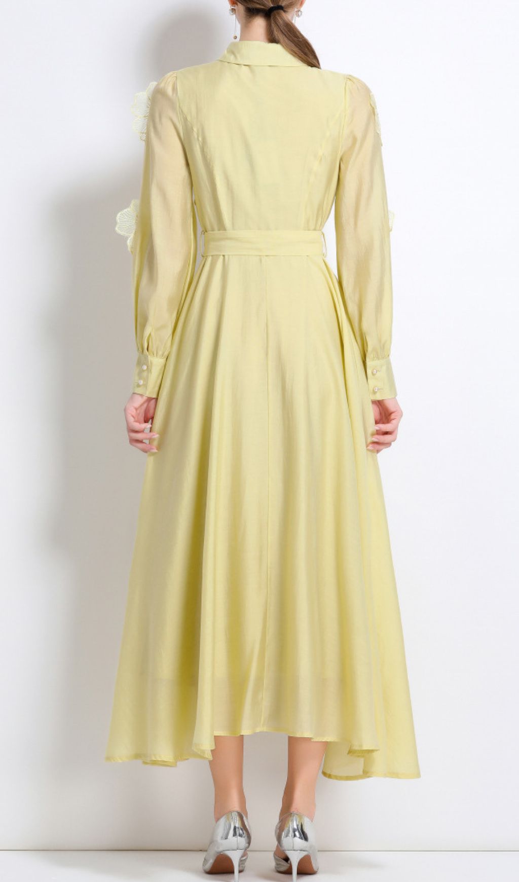 Fashionslee Women Holly Yellow Flower Long Sleeve Midi Dress