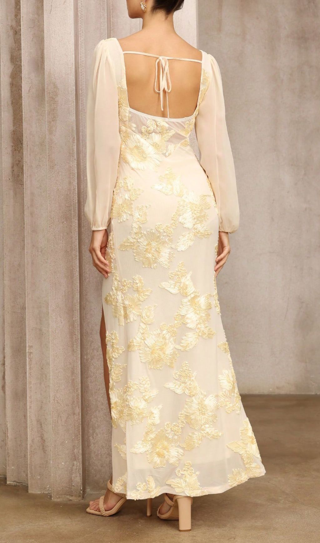 Fashionslee Women Kadence Yellow Long Sleeve Flower Maxi Dress