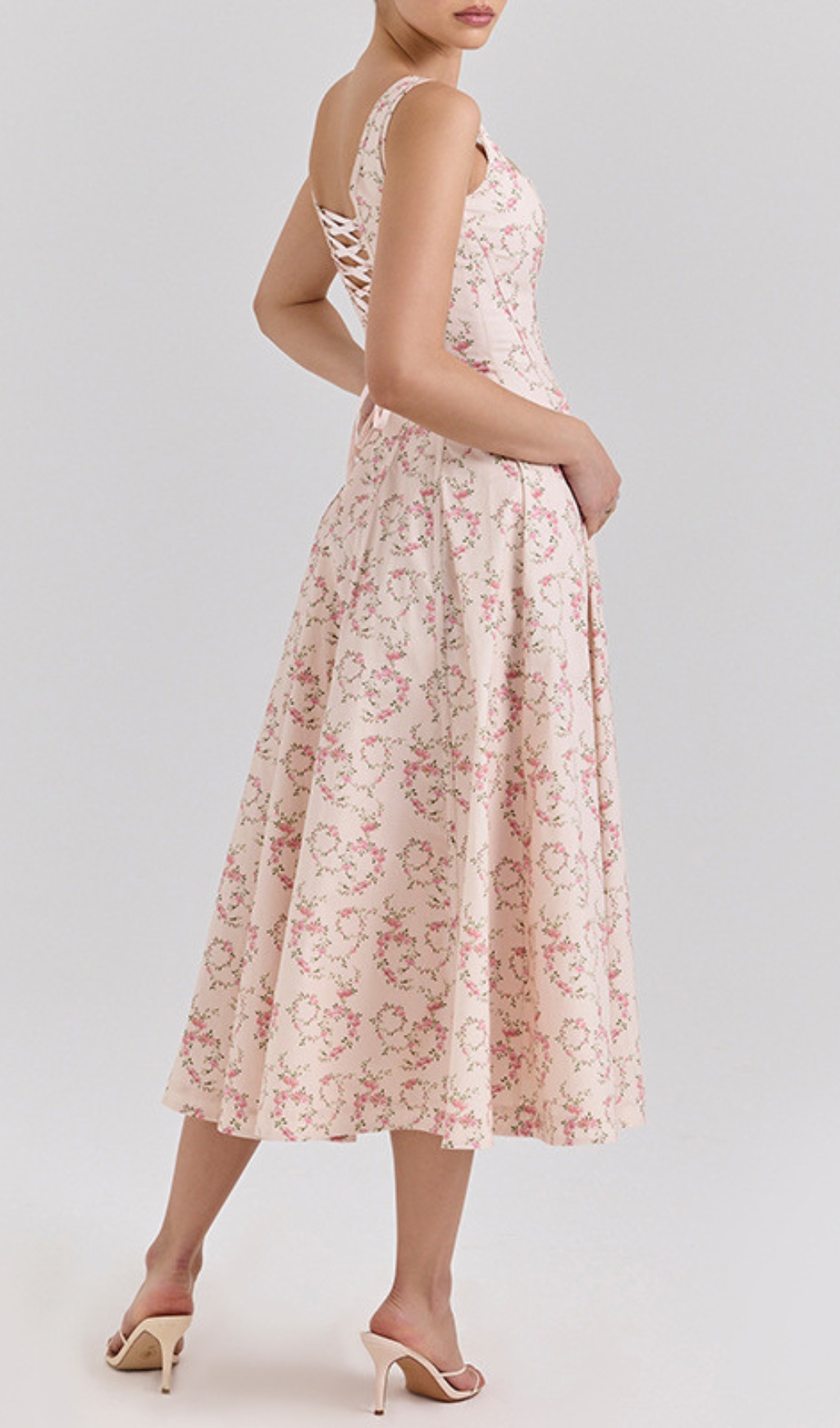 Fashionslee Women Erté Square Neck Floral Printed Midi Dress