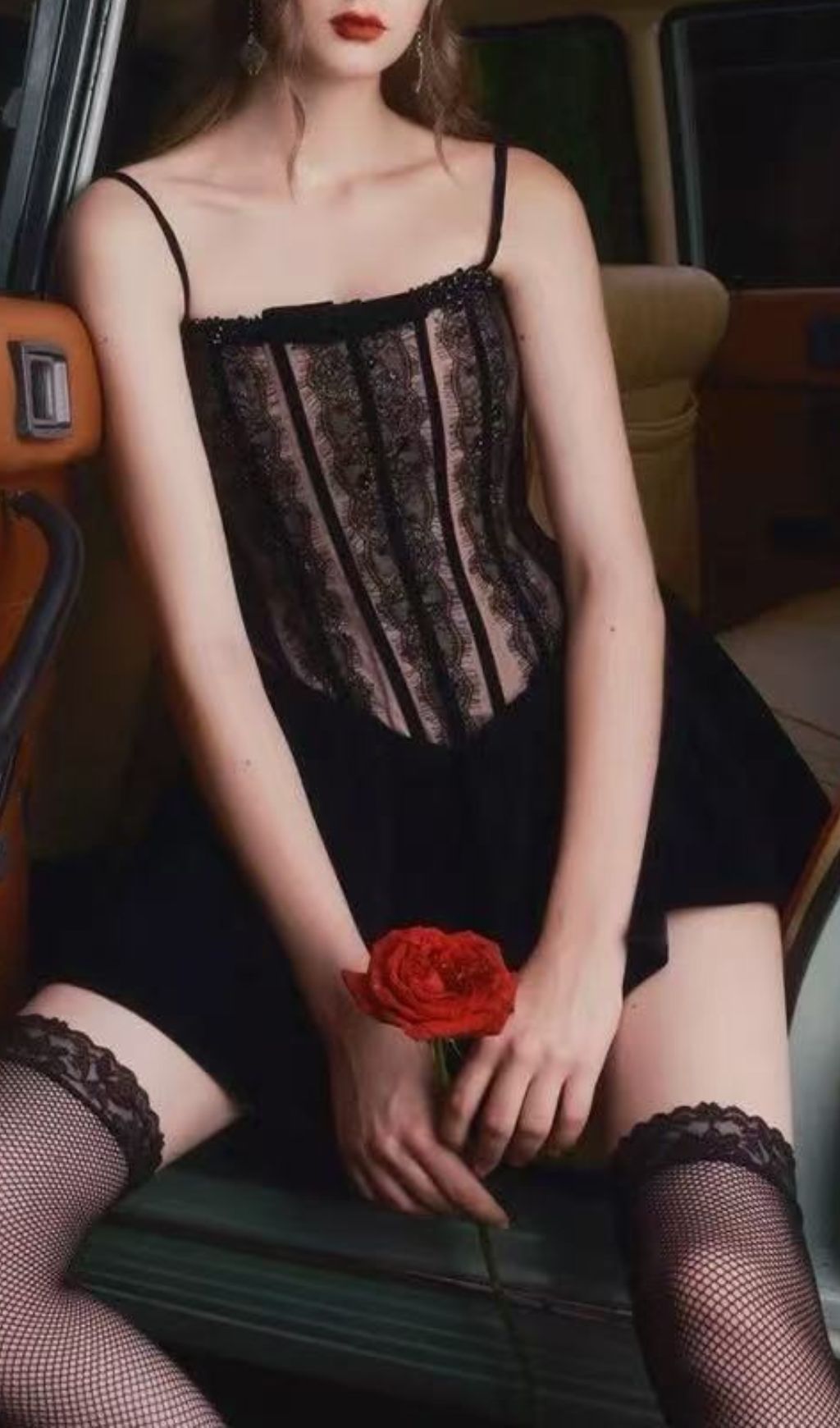 Fashionslee Women Iorwen Black Lace Corset Mini Dress