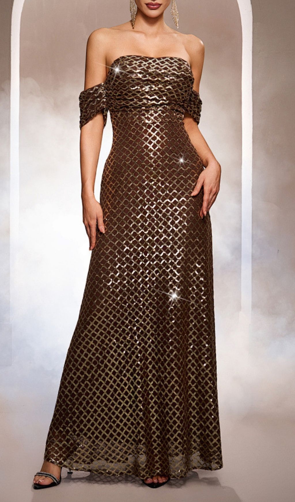 TRENDING OFF-SHOULDER SEQUIN MAXI DRESS - OWNCI