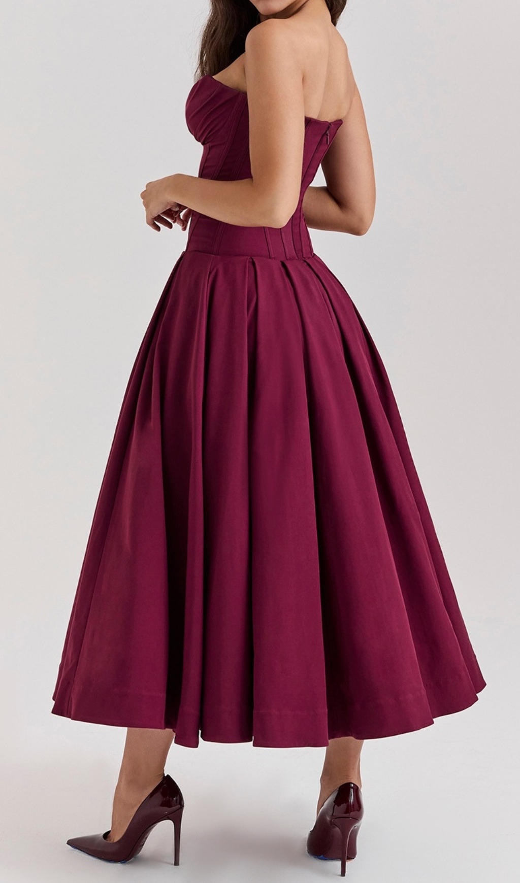 5c6629610b0ba8221a6ba9d03a87c472.jpg Fashionslee Women Devani Wine Strapless Corset Midi Dress