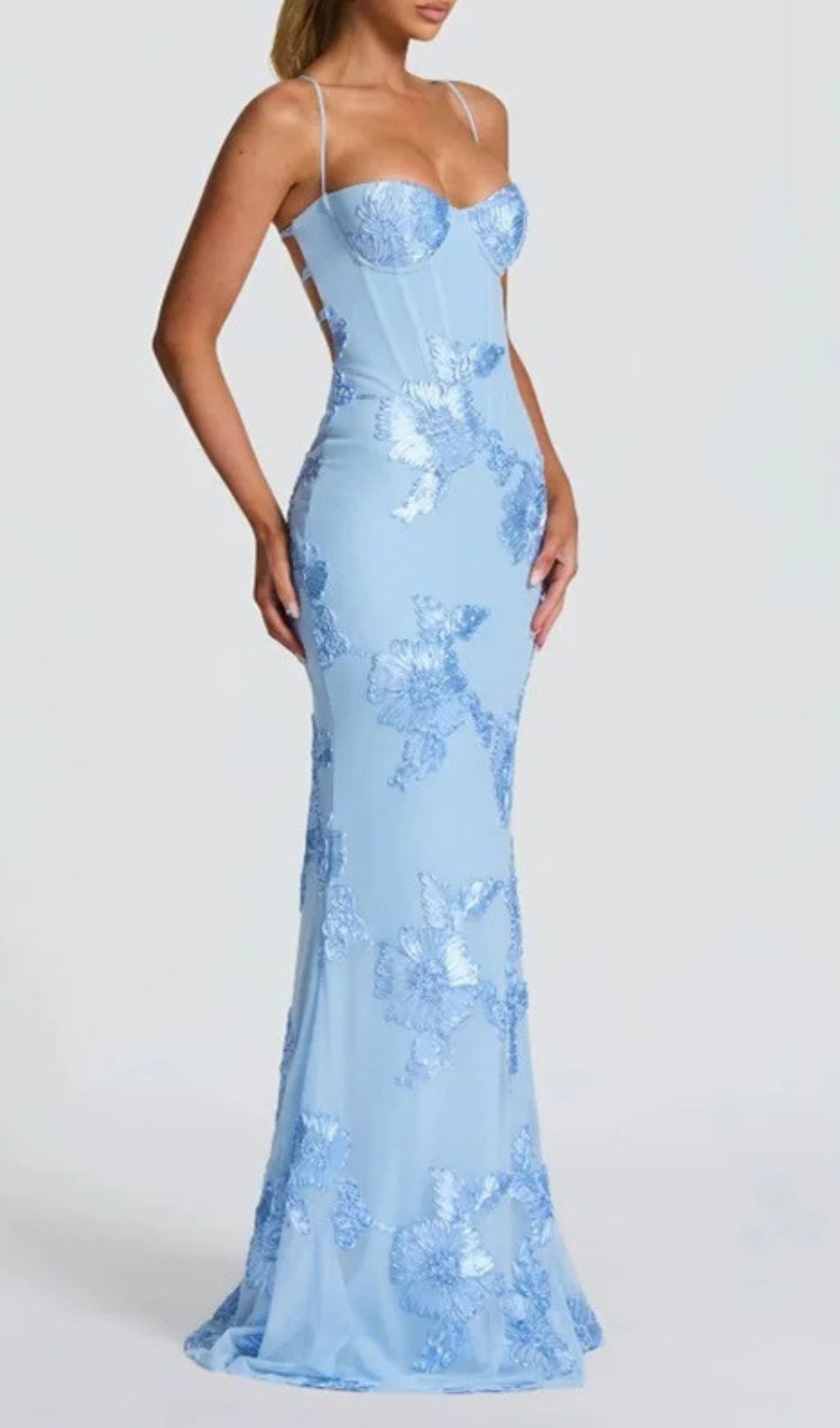 Fashionslee Women Jaleh Blue Floral Backless Maxi Dress