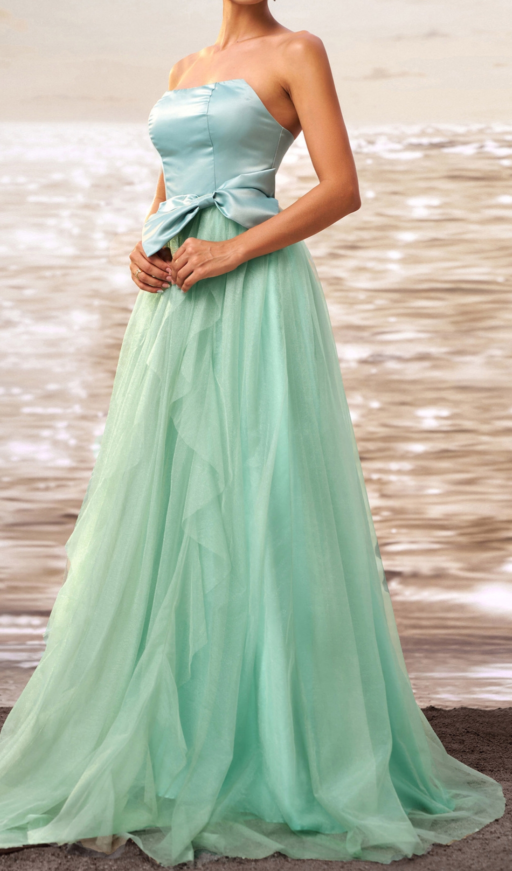 5cd1648920aa8a503b2d8b6e935850d6.jpg Fashionslee Women Dafna Mint Strapless Bow Mesh Maxi Dress