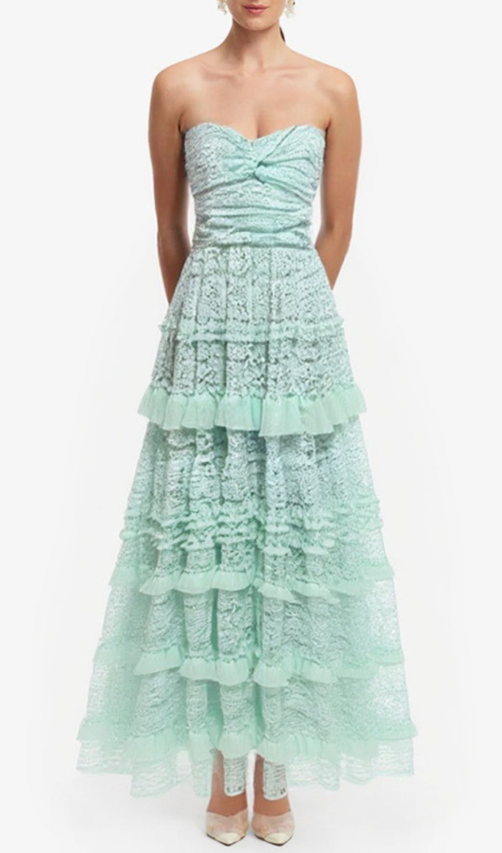 Fashionslee Women Glora Strapless Lace Layered Maxi Dress