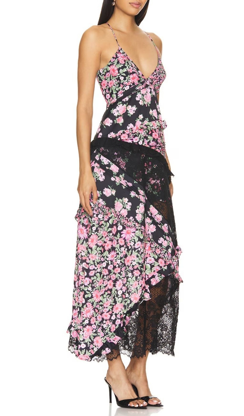 5ce7fd62ba2a72b245f376fe064b56f9.jpg Fashionslee Women Georgia Black V Neck Floral Print Lace Maxi Dress