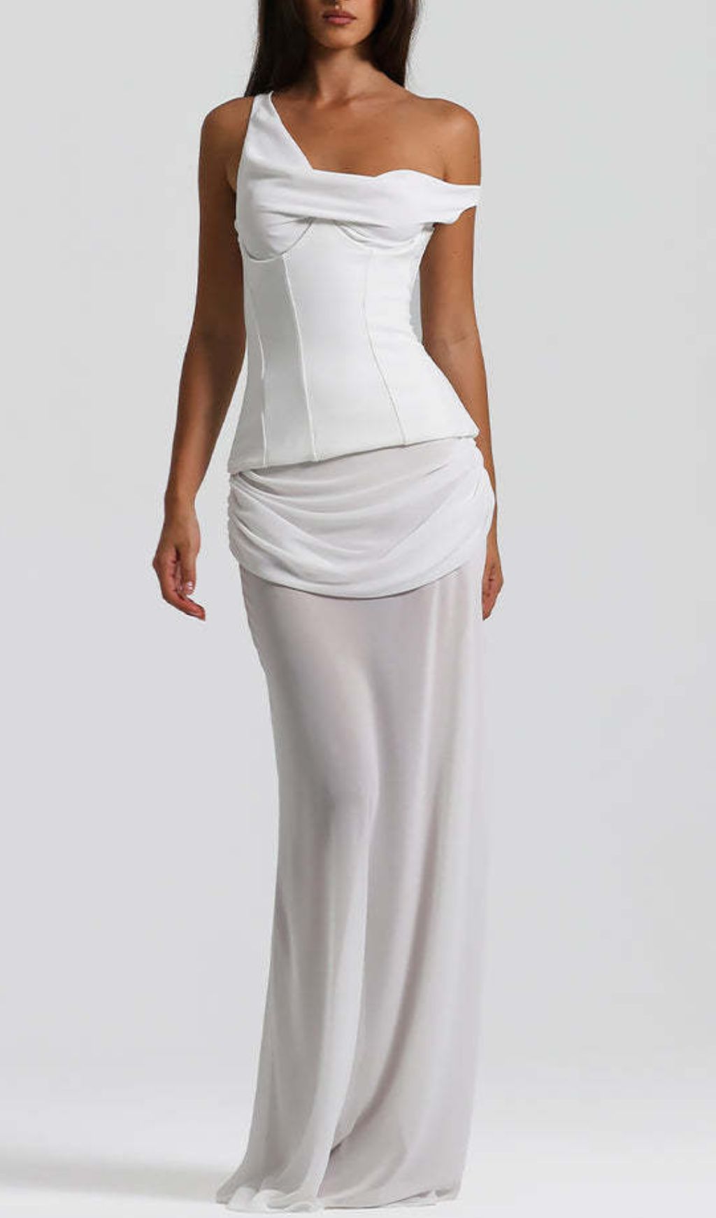 Fashionslee Women Istas White Corset Maxi Dress