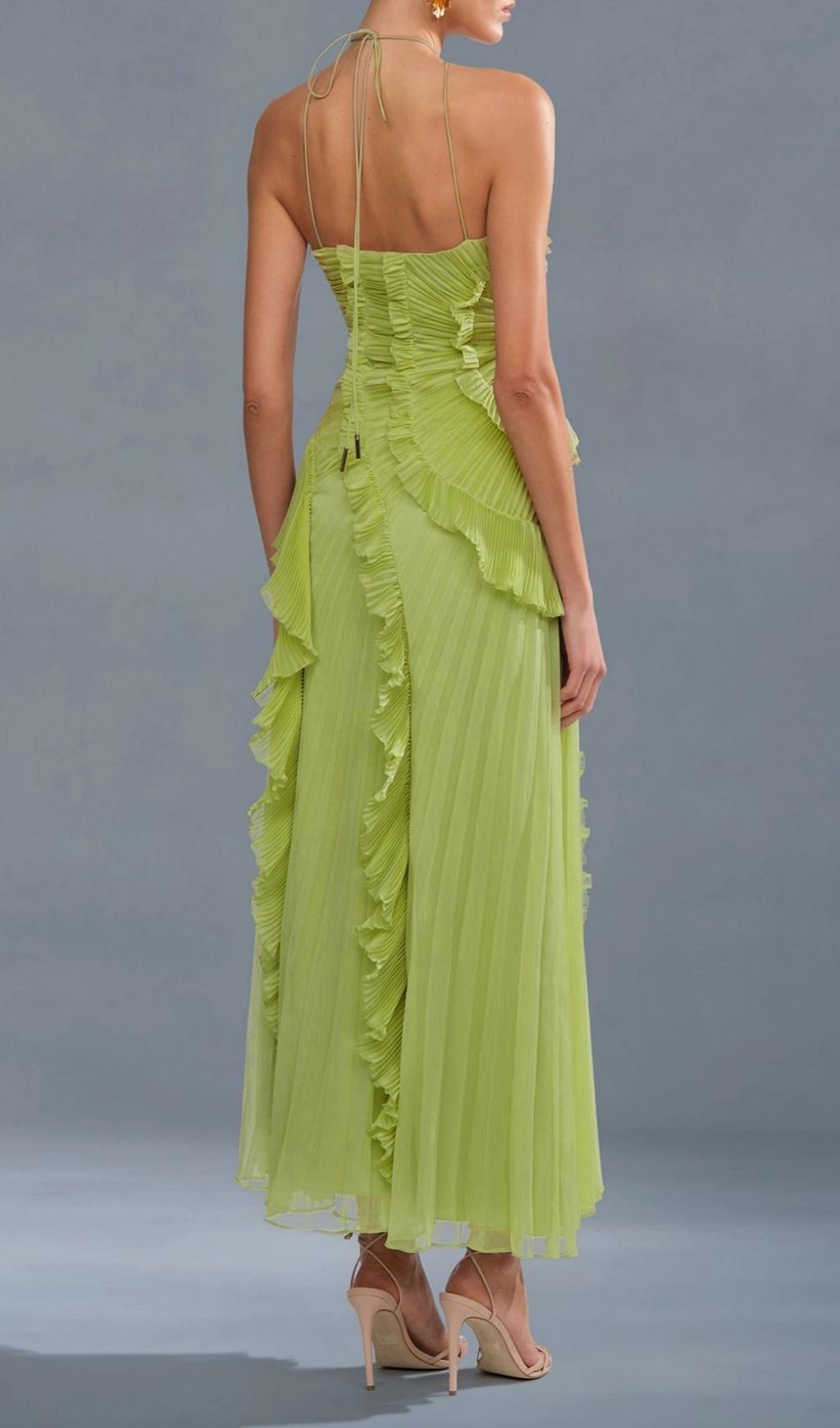 Fashionslee Women Finneas Matcha Halter Pleated Maxi Dress