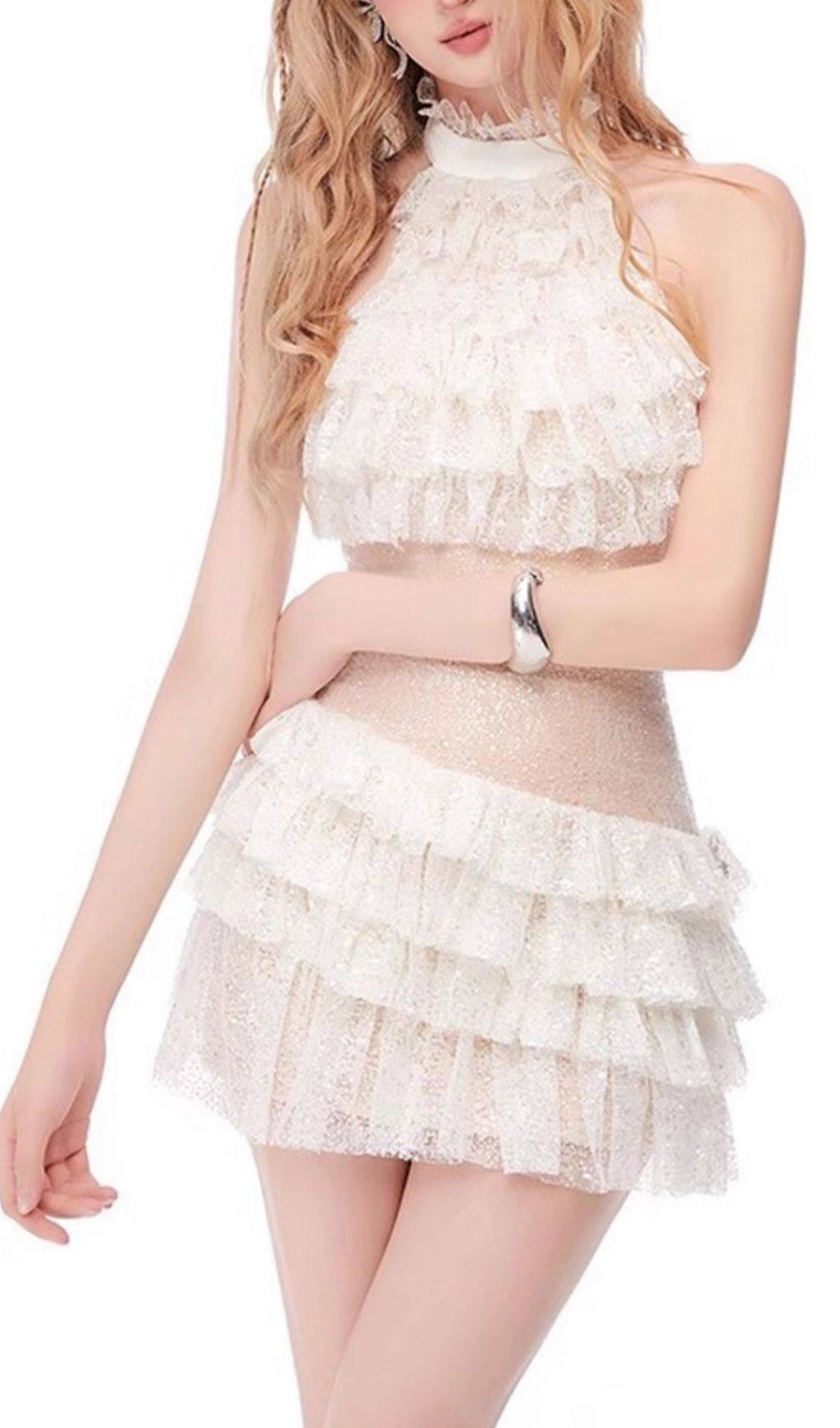 Fashionslee Women Kamali Halter Layered Mini Dress