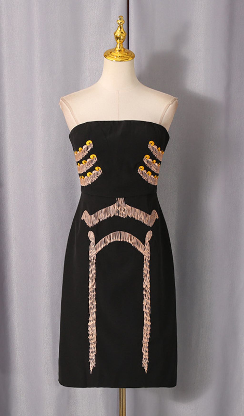 5d4ca44504daacc2f70e554e2f242978.jpg Fashionslee Women Julissa Black Strapless Tassel Mini Dress