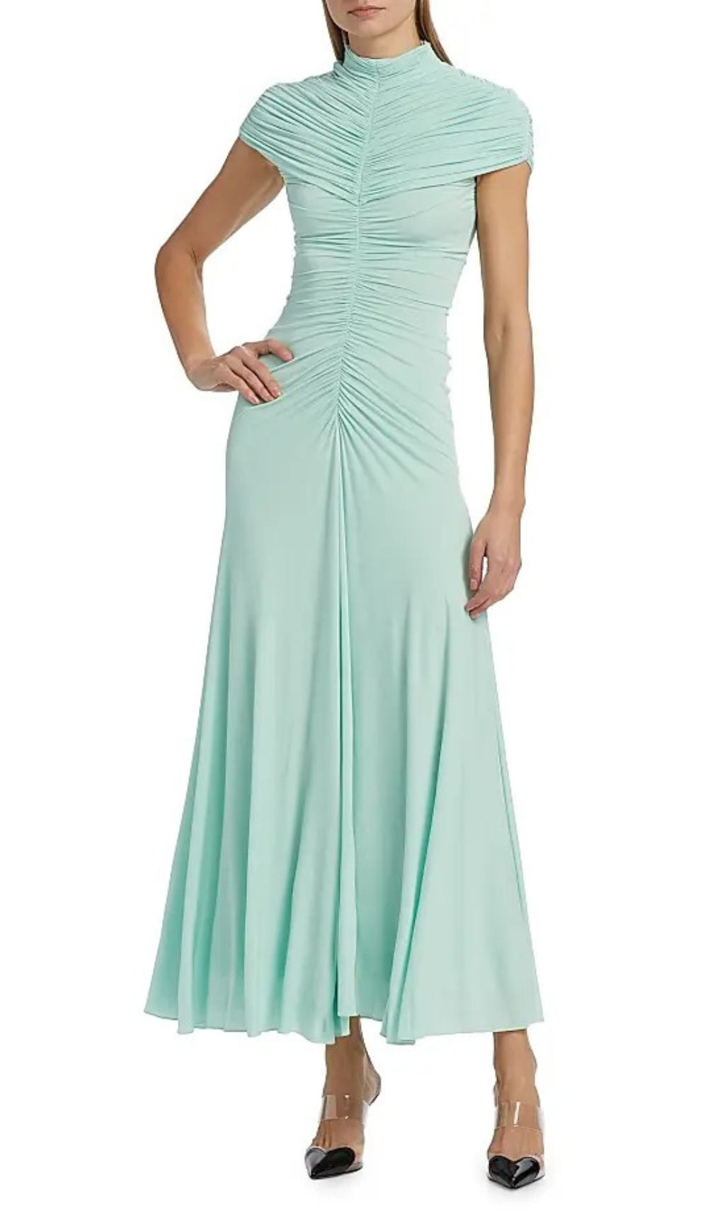 Fashionslee Women Heinz Green Ruched Maxi Dress