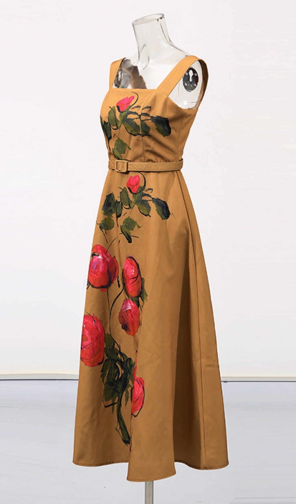 TRENDING FLORAL BELT MIDI DRESS - OWNCI