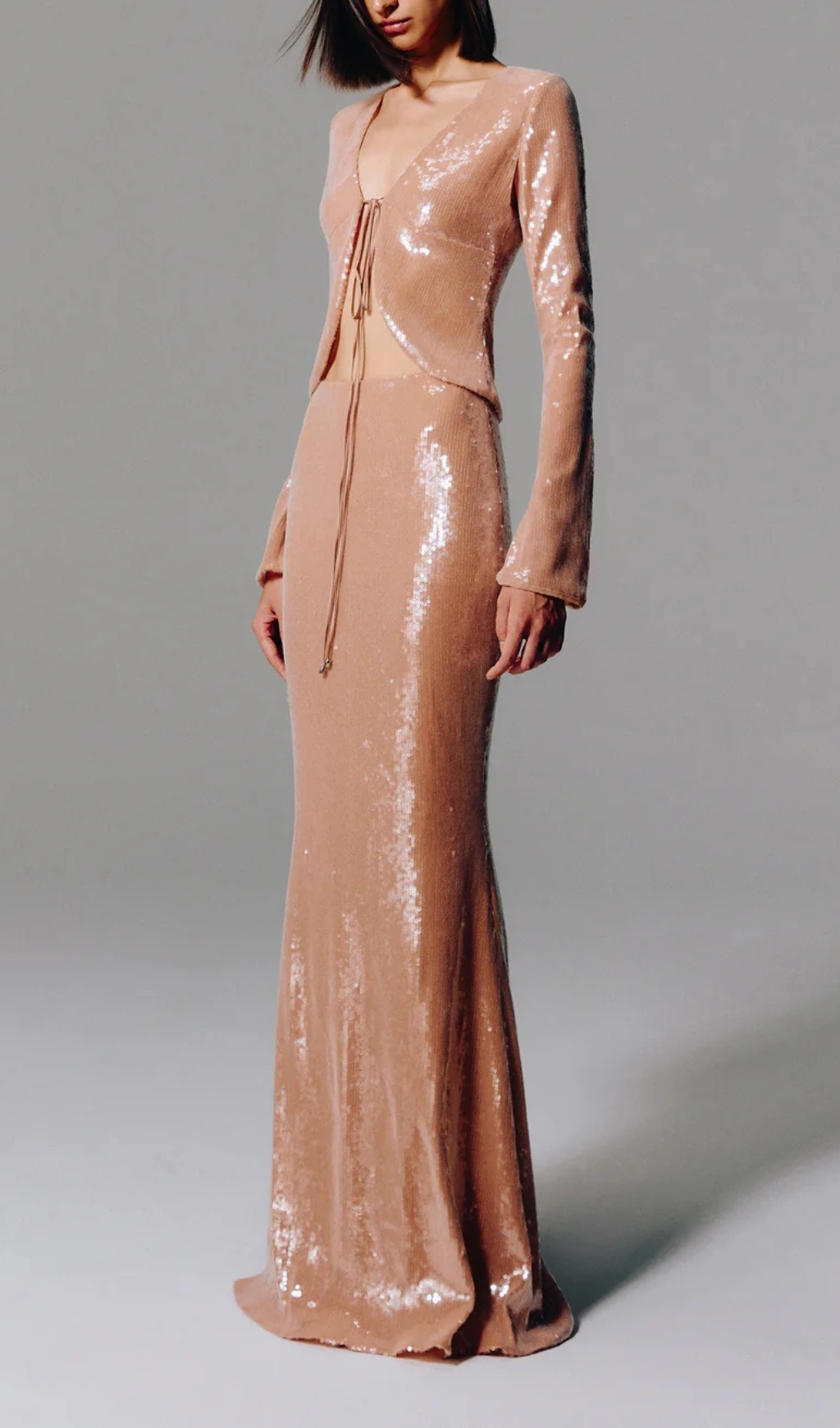 Fashionslee Women Emme Beige Sequin Skirt Set