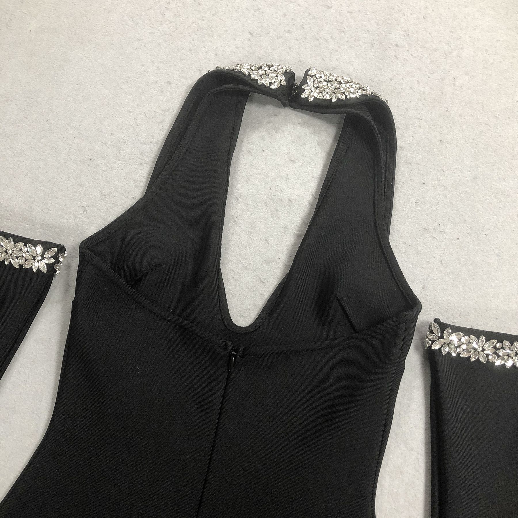 5db6017e7d618f244de6178af438b677.jpg Fashionslee Women Jeneal Black Halter Diamante Midi Bandage Dress
