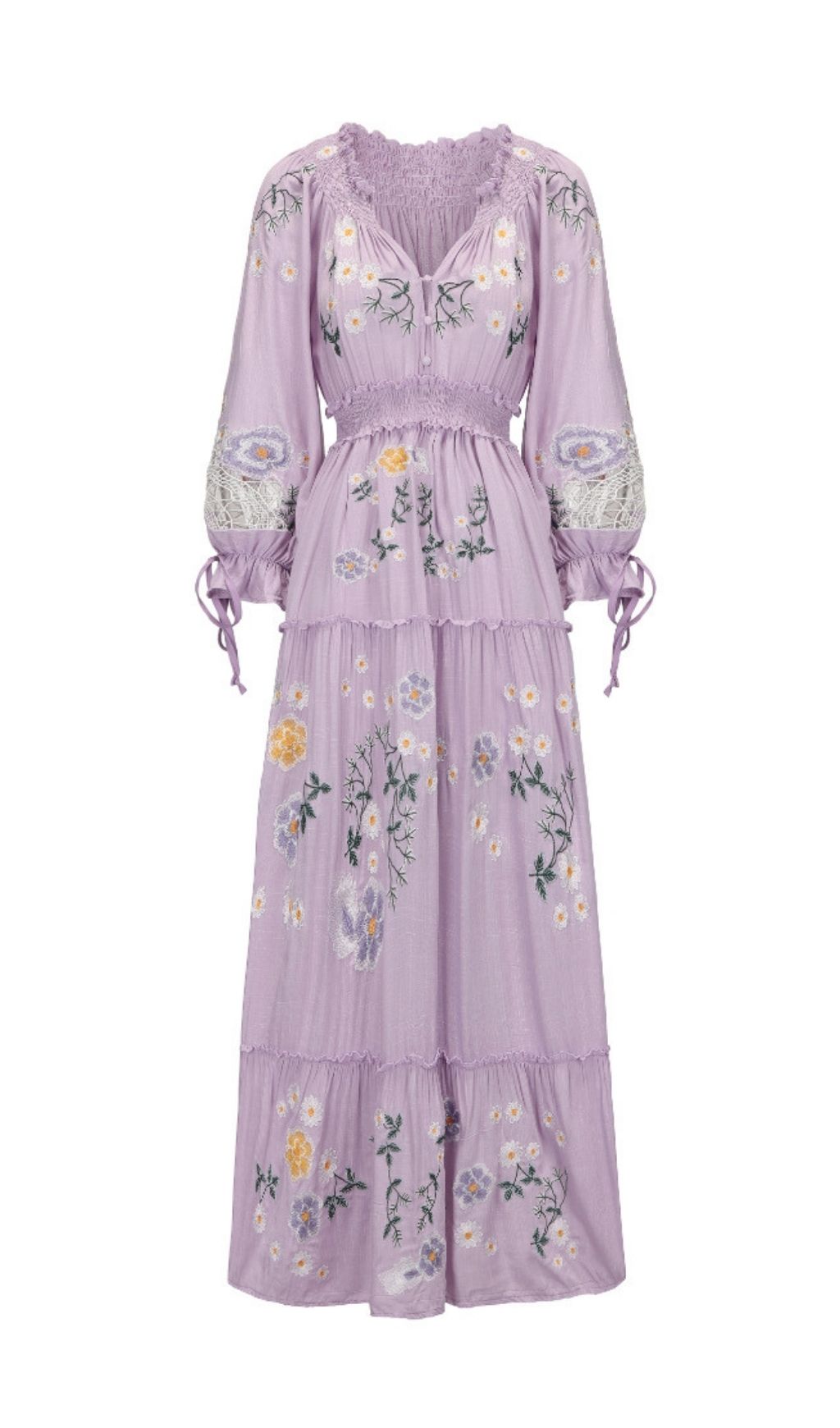 Fashionslee Women Kamalani Purple Flower Embroidery Maxi Dress