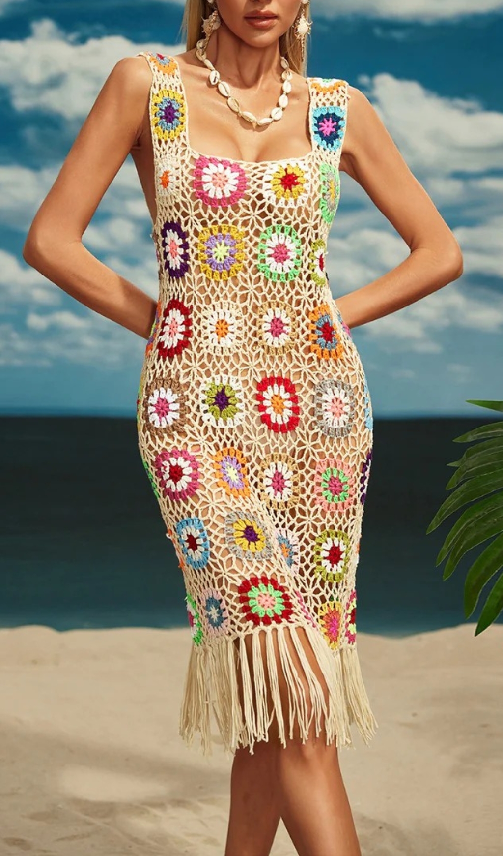 Fashionslee Women Benita Cutout Fringe Knitted Midi Dress