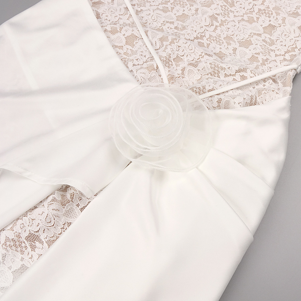 Fashionslee Women Jazmín White Lace Flower Maxi Dress