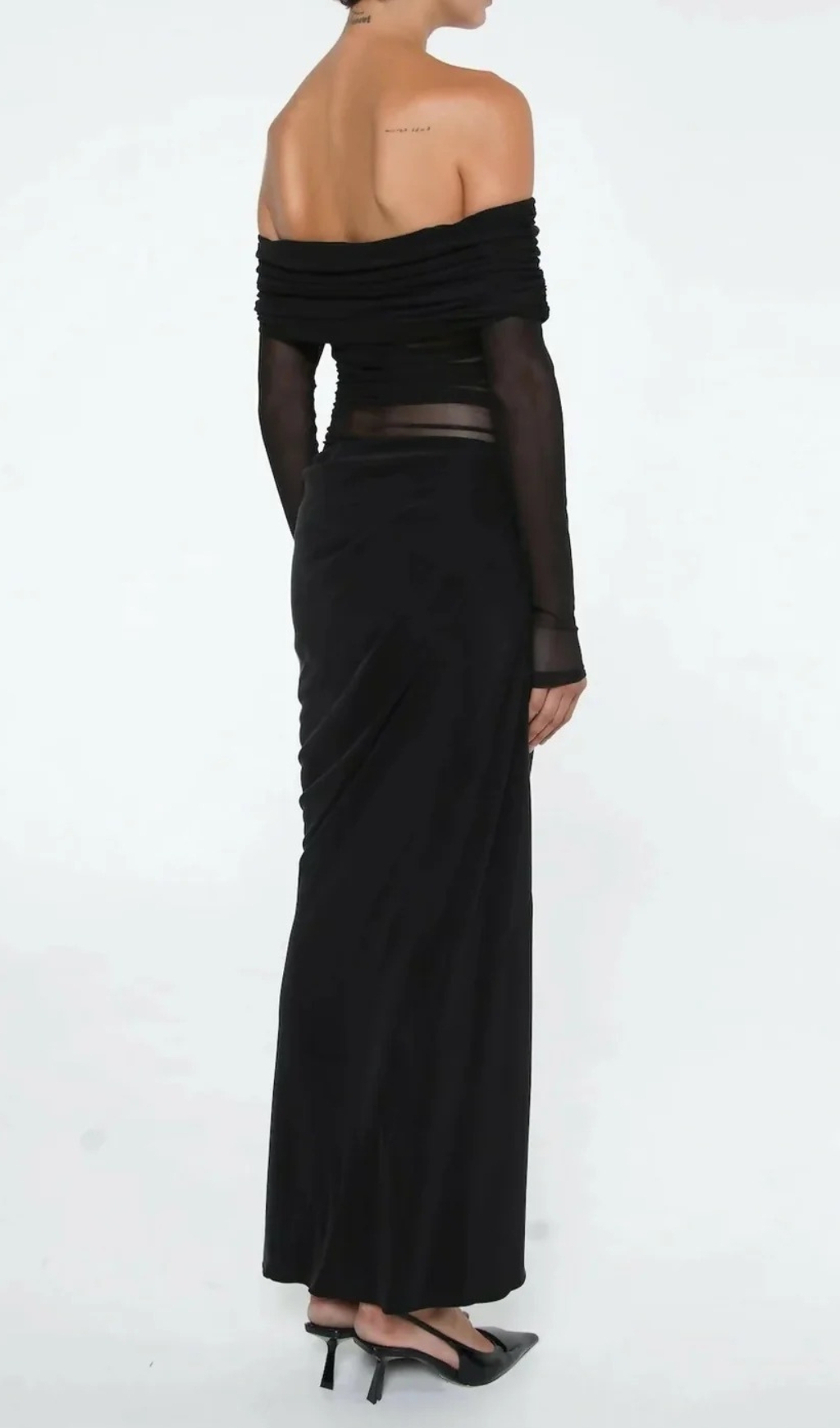 5de15054e715392c1a0cbc7c9e8122c7.jpg Fashionslee Women Dawood Black Off-Shoulder Long Sleeve Mesh Maxi Dress