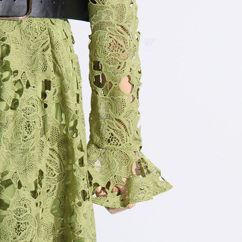 Fashionslee Women Adora Olive Lace Sleeve Midi Dress