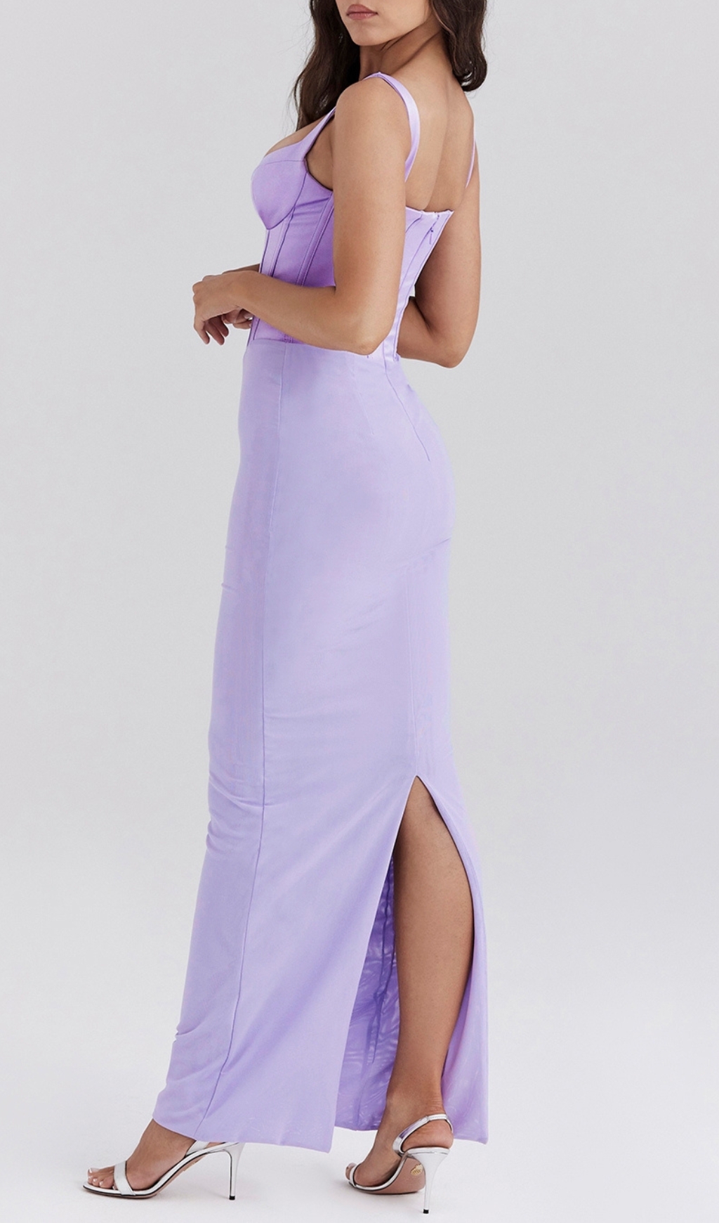 Fashionslee Women Caelyn Orchid Satin Corset Maxi Dress