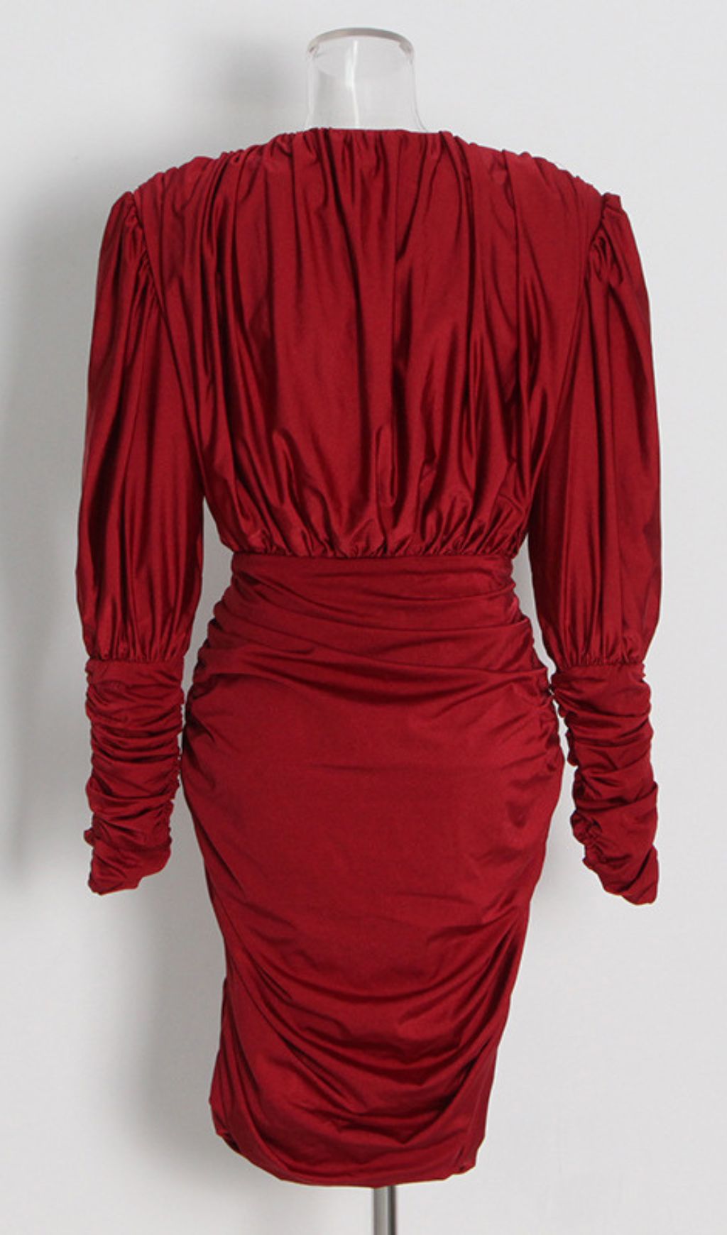 5e2d592ebeedf8a1da13a90f5baca3f7.jpg Fashionslee Women Isaline Red Ruched Long Sleeve Mini Dress
