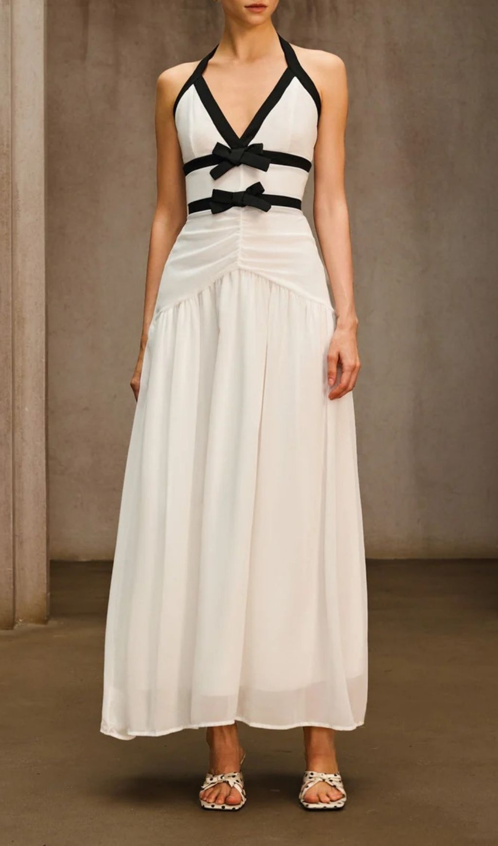 Fashionslee Women Ovelixor V Neck Bow Ruched Maxi Dress