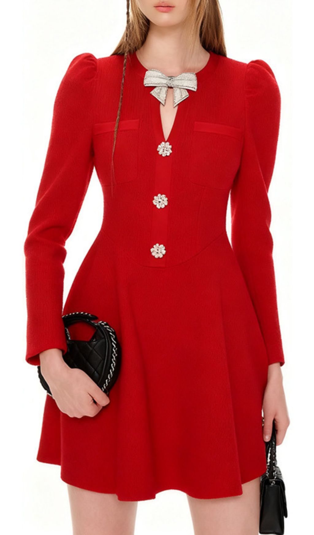 5e3e5190bd21e8fd16eac118bc72f161.jpg Fashionslee Women Italia Red Bow Long Sleeve Mini Dress