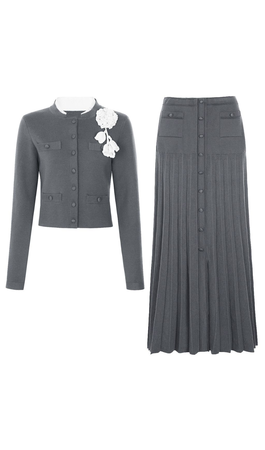 Fashionslee Women Justine Knit Flower Cardigan & Skirt Set