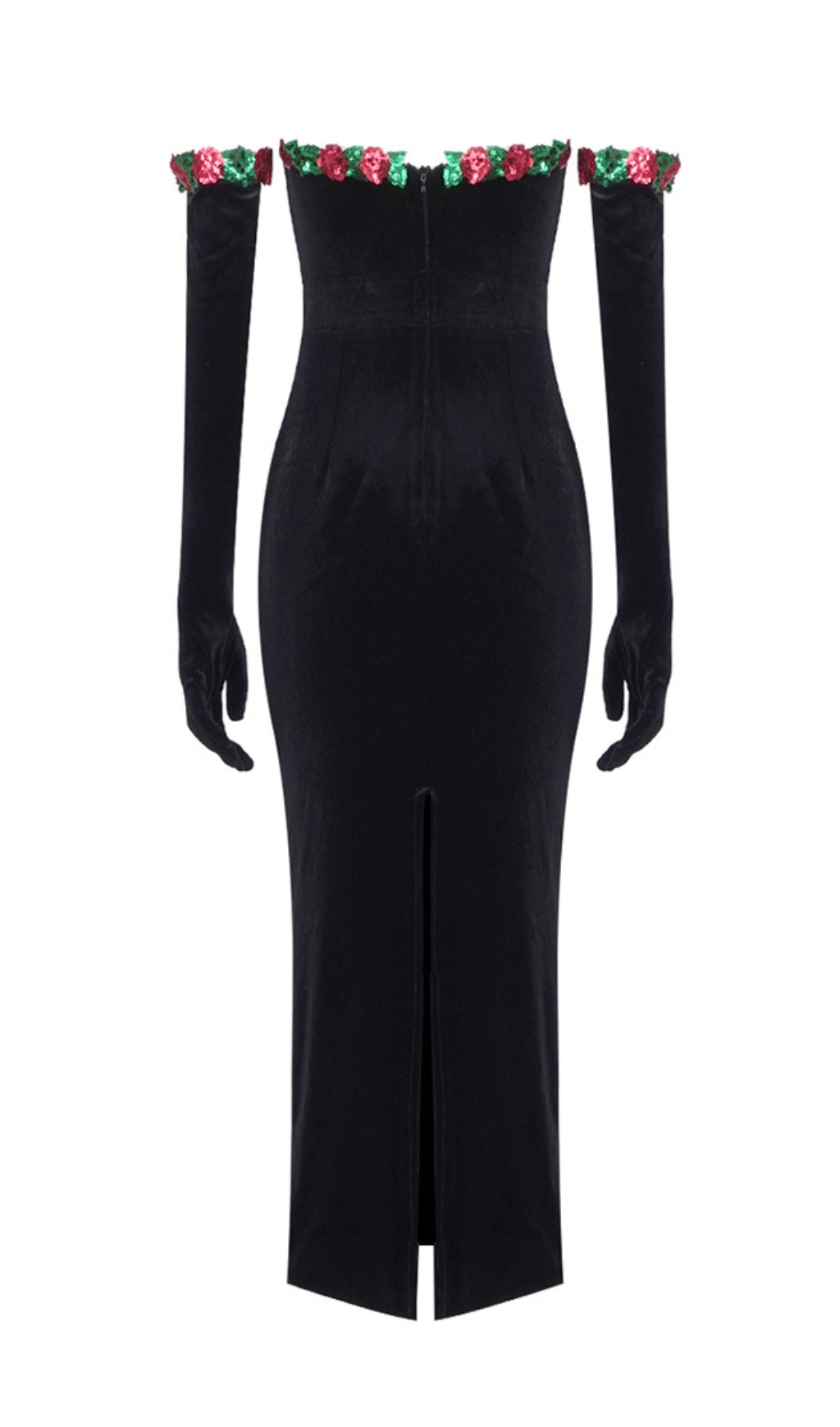 5e5fb9b5f94221f74b92d5dad1886122.jpeg Fashionslee Women Anomie Floral Detail Midi Velvet Dress