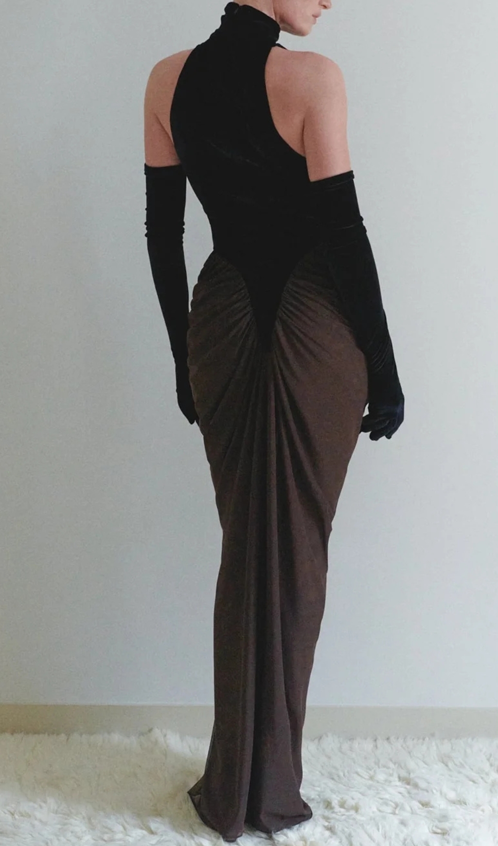 5e6e47b7879ae6be46e8507b905e2cb6.jpg Fashionslee Women Halter Draped Maxi Velvet Dress