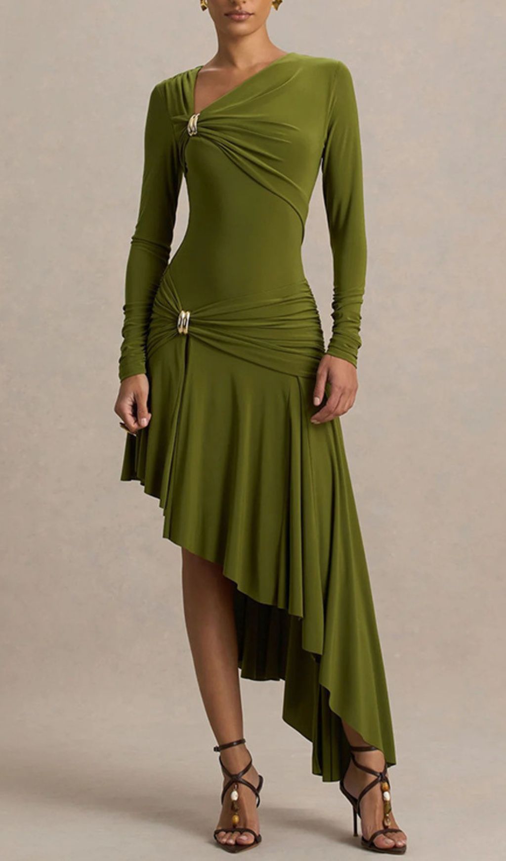 Fashionslee Women Nedelya Long Sleeve Draped Midi Dress